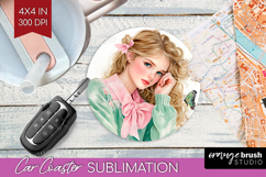 Cottagecore Car Coaster - Green Coquette Coaster PNG Product Image 1