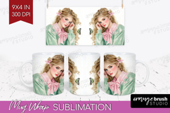 Cottagecore Mug Wrap - Green Coquette Mug PNG Sublimation Product Image 1