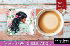Cottagecore Square Coaster - Green Coquette Coaster PNG Product Image 1