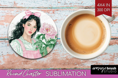 Cottagecore Round Coaster - Green Coquette Coaster PNG Product Image 1