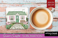 Cottagecore Square Coaster - Green Coquette Coaster PNG Product Image 1