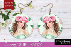 Cottagecore Round Earrings - Green Coquette PNG Sublimation Product Image 1