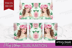 Cottagecore Mug Wrap - Green Coquette Mug PNG Sublimation Product Image 1