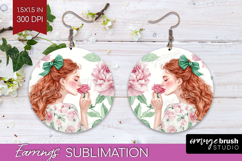 Cottagecore Round Earrings - Green Coquette PNG Sublimation Product Image 1
