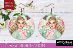 Cottagecore Round Earrings - Green Coquette PNG Sublimation Product Image 1