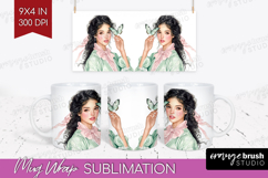 Cottagecore Mug Wrap - Green Coquette Mug PNG Sublimation Product Image 1