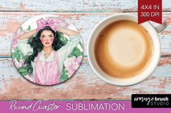 Cottagecore Round Coaster - Green Coquette Coaster PNG Product Image 1