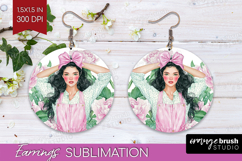 Cottagecore Round Earrings - Green Coquette PNG Sublimation Product Image 1