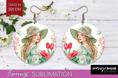 Cottagecore Round Earrings - Green Coquette PNG Sublimation Product Image 1