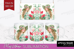 Cottagecore Mug Wrap - Green Coquette Mug PNG Sublimation Product Image 1