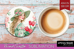 Cottagecore Round Coaster - Green Coquette Coaster PNG Product Image 1
