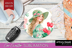 Cottagecore Car Coaster - Green Coquette Coaster PNG Product Image 1