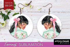 Cottagecore Round Earrings - Green Coquette PNG Sublimation Product Image 1