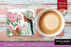 Cottagecore Square Coaster - Green Coquette Coaster PNG Product Image 1