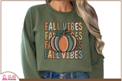 Retro faux embroidery Fall Vibes pumpkin png, Autumn Pumpkin Product Image 5