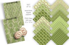 Green Floral Seamless Digital Papers Set of 12 PNG