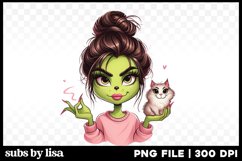 Green Girl Cat Mom PNG Product Image 1