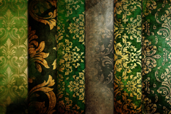 Green &amp; Gold Grunge Damask Backgrounds Product Image 2
