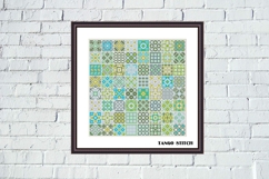 Green granny squares sampler easy cross stitch pattern - Tango Stitch