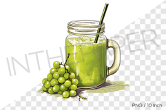 Green grape smoothie in glass jar PNG fruit cartoon summer Product Image 1