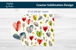 Red Heart Leaves Coaster Sublimation Design