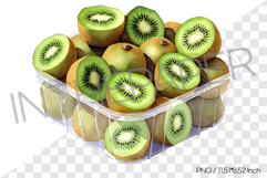 Fresh Sliced Green Kiwis in Plastic Container PNG Clipart Product Image 1