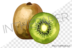 Whole and Half Cut Green Kiwi PNG Clipart Fruit Watercolor Product Image 1