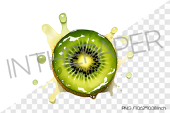 Green Kiwi Slice with Juice Splatter Background PNG Clipart Product Image 1