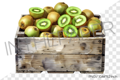 Fresh Green Kiwis in Wooden Crate PNG Clipart Fruit Illust Product Image 1