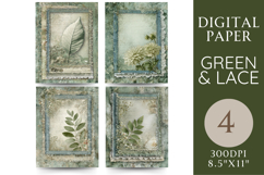 Green &amp; Lace Junk Journal Pages 4 Papers Product Image 1