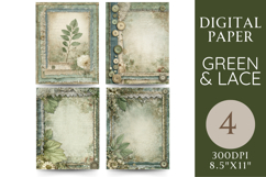 Green &amp; Lace Junk Journal Pages 4 Papers Product Image 1