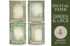 Green &amp; Lace Junk Journal Pages 4 Papers Product Image 1