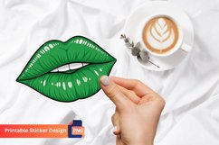Green Lips Sticker, Colorful Green Lips Sticker, Lips Art Product Image 1