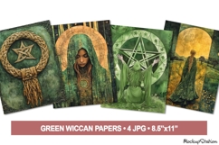 Vintage Pagan Folk Junk Journal Pages, Wiccan Green Witch Product Image 1