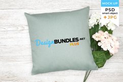 Green Pillow Mockup with hortensias | JPG | PSD smart object Product Image 1