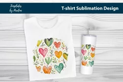 Green pink orange hearts and leaves TShirt Background