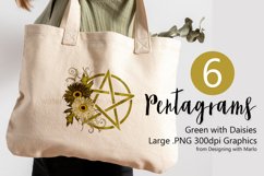 Wicca Pentagram PNG Graphics, Green with Daisy Flowers Product Image 1