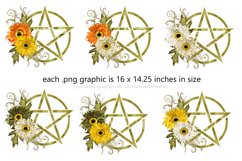 Wicca Pentagram PNG Graphics, Green with Daisy Flowers Product Image 2