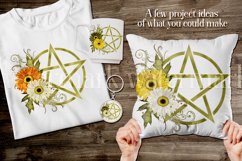 Wicca Pentagram PNG Graphics, Green with Daisy Flowers Product Image 4