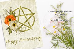 Wicca Pentagram PNG Graphics, Green with Daisy Flowers Product Image 3