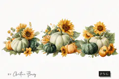 Green Pumpkins and Sunflowers Clipart | Fall Png Product Image 1