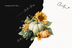 Green Pumpkins and Sunflowers Clipart | Fall Png Product Image 2