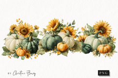 Green Pumpkins and Sunflowers Clipart | Fall Png Product Image 1