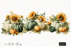 Green Pumpkins and Sunflowers Clipart | Fall Png Product Image 1