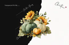 Green Pumpkins and Sunflowers Clipart | Fall Png Product Image 2