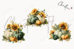 Green Pumpkins and Sunflowers Clipart | Fall Png Product Image 3