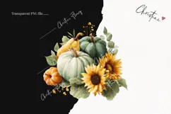 Green Pumpkins and Sunflowers Clipart | Fall Png Product Image 2