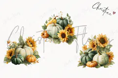 Green Pumpkins and Sunflowers Clipart | Fall Png Product Image 3