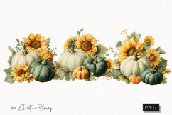 Green Pumpkins and Sunflowers Clipart | Fall Png Product Image 1