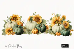 Green Pumpkins and Sunflowers Clipart | Fall Png Product Image 1
